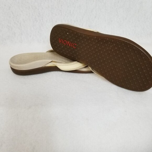 VIONIC Tide Women's Leather Orthotic Flip Flop Pale Yellow Size 10 ~ 4124 - Picture 5 of 7